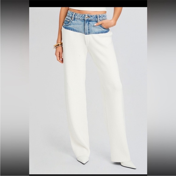SER.O.YA NWT Chani Knit and Denim Pants in White & Coastline - Picture 2 of 16